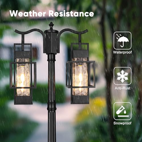 PARTPHONER Modern Outdoor Lamp Post Light 2-Head, Hardwired Street Light Post for Outside Metal Pole Light Outdoor Lighting with Water Glass Shade for Garden Patio Backyard Walkway Driveway by PARTPHONER - Image 4