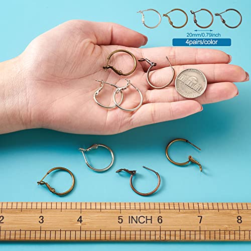 Craftdady 16 Pairs 20Mm Round Hoop Earring Findings Brass Lever Back Open Hoop Earring Hooks Ear Wires 4 Colors For Women Girls Jewelry Craft Making #TOP4