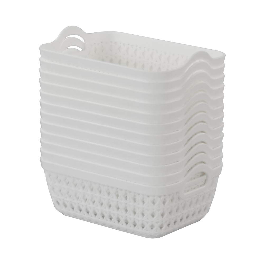 Mini panier de rangement plastique blanc lot de 12 petits bacs