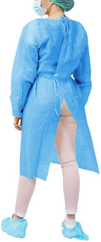 Protective Gowns Disposable 10/25/50 PC, Isolation Gowns Disposable Elastic Wrists, Protective Suit Disposable Anti-Spitting Anti-Oil Stain Blue Gown, Size: Universal - Poilweap (25PC, Blue)