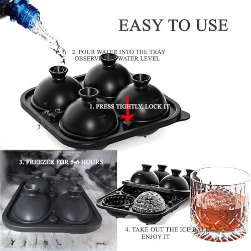Golf Ball Ice Mold with Funnel Lid,2.2in Funny Shaped Round Golf Ice Cube Mould for Cocktails, Whiskey, Golf Gifts Ice Ball Maker Mold (4hole) - Image 4