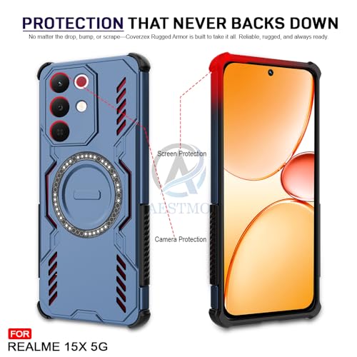 Image of AESTMO Back Case Cover for Realme 15X 5G / C85 5G | Magnetic Case with Built-in Metal Ring | Compatible with MagSafe Accessories | Shockproof Hybrid (PC + TPU) (Blue)