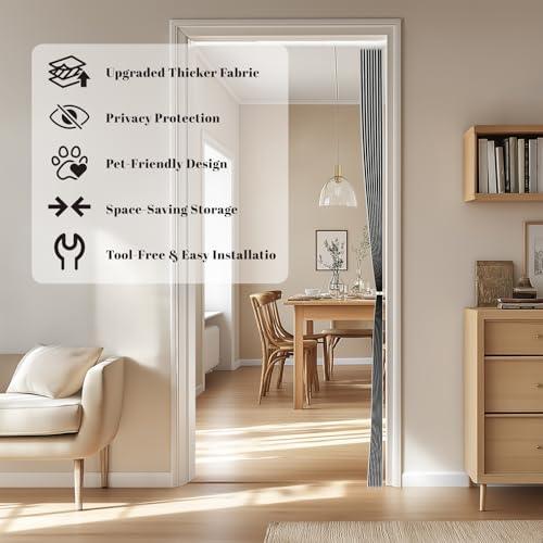 Image of AJAZZ Blackout Accordion Door with Curtain Rods Adjustable 28-52 inch Long Closet Door Curtain Invisible Applicable Bedroom Room Living Room Doorway (1 Pack, 54 W x 78 L, Dark Grey)