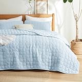 Bedsure Quilt Bedding Set Blue Bedspread Coverlet Queen Size - Lightweight Soft for All Seasons, Square Embroidery Bedding Set, 3 Pieces, 1 Quilt (90'x96') & 2 Pillow Shams (20'x26')