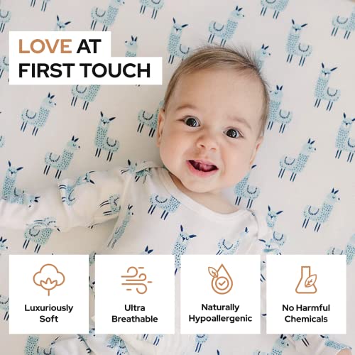 Pickle & Pumpkin Premium Organic Crib Sheet | 100% Organic Jersey Cotton Fitted Crib Sheets | Crib Bedding for Baby Boy or Girl | Toddler or Standard Crib Mattress Sheets | Llama