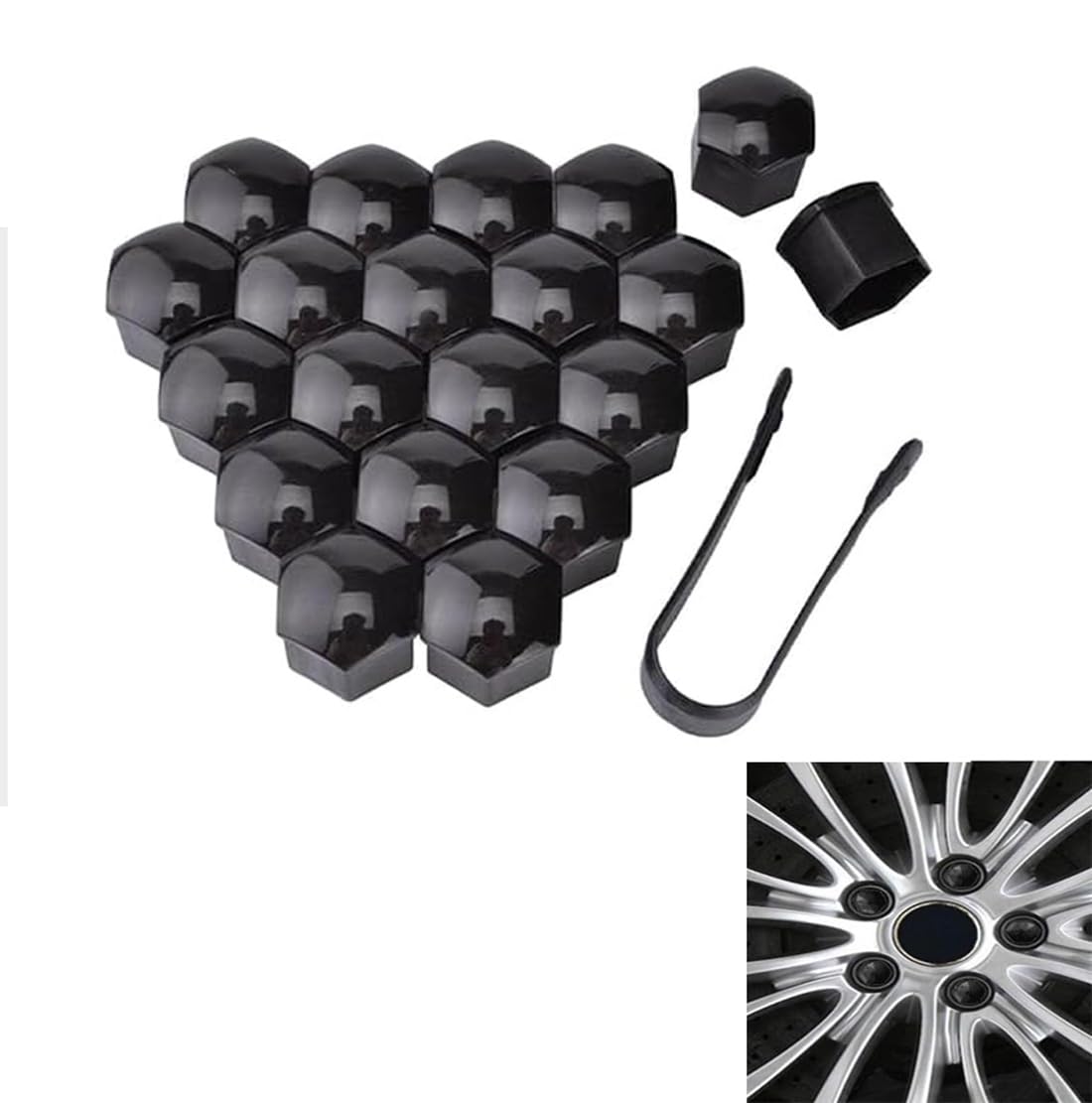 Oknghpliu A/Black 20Pcs Cr Wheel Nut Covers Cps For Mercedes -Clss B-Clss C-Clss Glc Ml-Clss Gle-Clss Cl Mg Gt, Universl Utomotive Wheel Bolt Nut Cp Nti Theft Dust Rust Ccessories