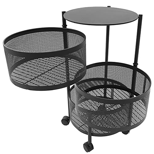 Vosarea Kitchen Storage Rotatable Rack Floor- Standing 3 Tier Household Storage Rack Fruit Vegetable Snack Basket Stand Cover