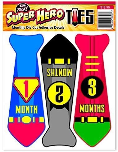 Month Stickers for Baby Boy | Super Hero Neck Tie | Use Photo Prop, Wall Decor or Shower Gift | First Year Growth Monthly Milestones Professional Decal Set for Onsies