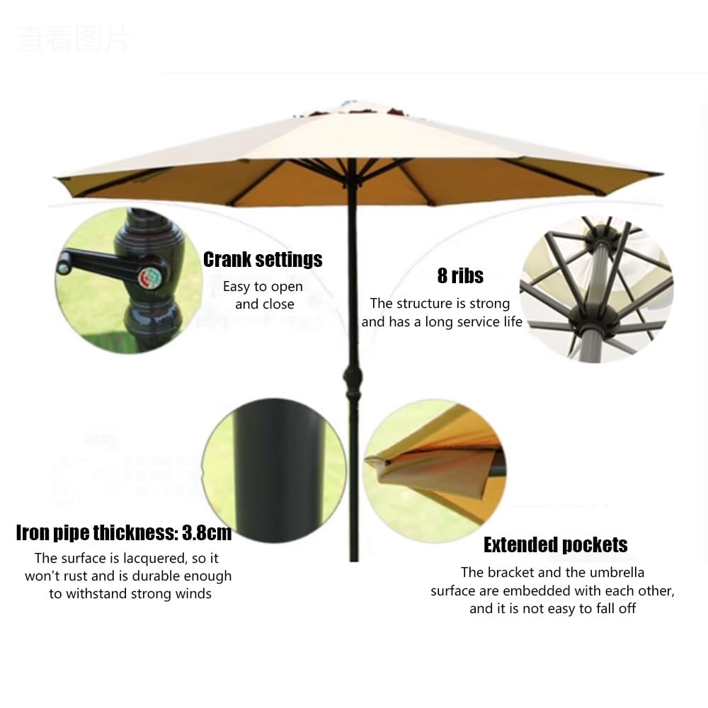 Zewnętrzny parasol tarasowy z korbą chroniący przed promieniowaniem UV, 8 żeber, parasol targowy do ogrodu, na taras, basen, trawnik, podwórko, bordowy baldachim dla osłony przeciwsłonecznej i relaksu