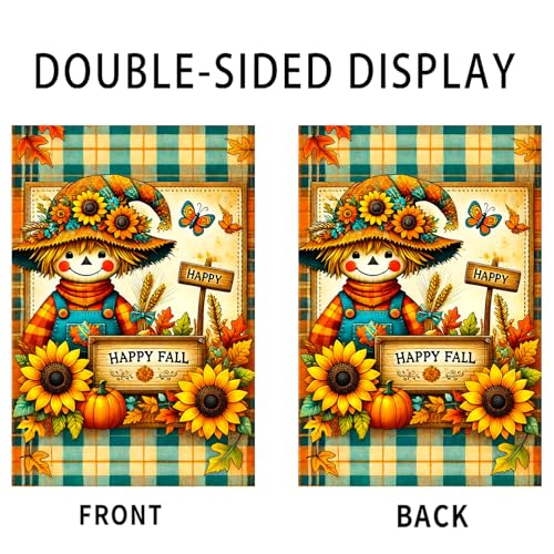 Image of Nuxovilar 12x18 inch Plaid Scarecrow Fall Garden Flag