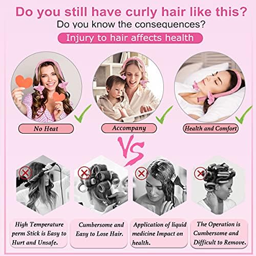High Resilience Sponge Heatless Curling Rod Headband, Women Heatless Curls, Soft and Comfortable Sleep Silk No Heat Hair Curlers, Adjustable Wave Curling Iron Kit for DIY Styling of Long Hair