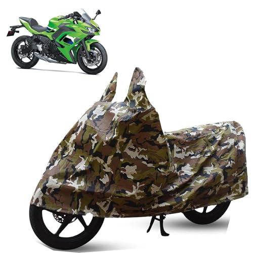 Image of Sulfar Bike Cover for Kawasaki Ninja 650 (Sports Tourer) | Waterproof, Dustproof & UV Protected | All Weather Two Wheeler Cover (Army Green) New 2026 Variants