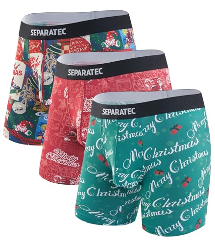 Separatec Christmas Underwear For Men Dual Pouch Boxer Briefs Comfy Soft & Moisture Wicking Rayon From Bamboo Underwear men