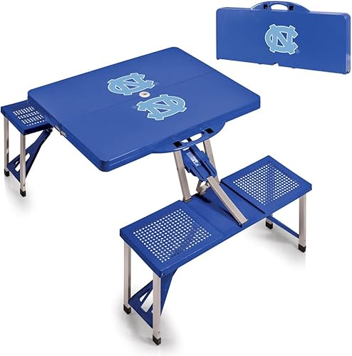 Vista 23 de PICNIC TIME NCAA North Carolina Tar Heels Folding Picnic Table - Camping Table - Outdoor Table with Umbrella Hole Negro