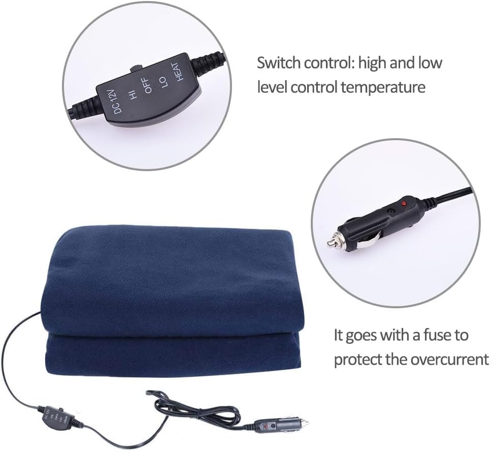 Electric Car Blanket - 12V Travel Fast Heating Blanket, Foldable and Portable | Winter Warmth Supplies for Car, Home, Outdoor, Travel, Camping, Road Trips, Easy-to-Use Heated Blankets