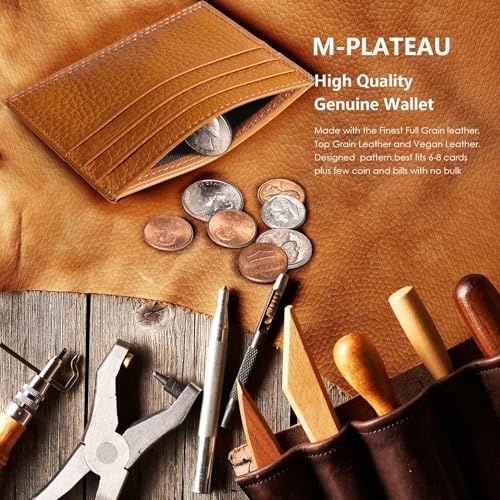 Image of M-Plateau Super Slim Genuine Leather Credit Card Wallet | Card Holder, Small Wallet for Man and Women with 6 Card Slots and 1 Pocket (Brown)