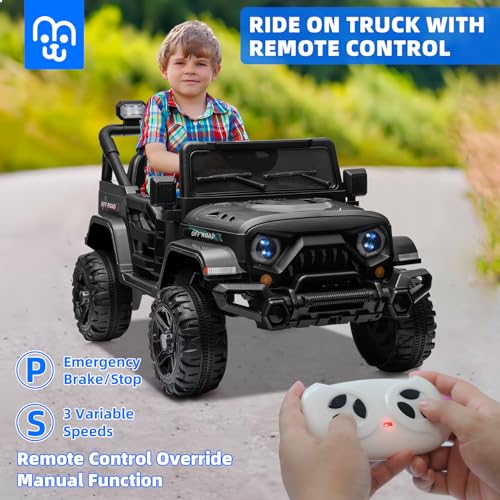 Miniature Motors BBH-038 12V Kids Electric Ride On Truck Car Remote Control, Twin 35W Motors 3.5Mph Max Speed, Bluetooth Usb Music Player, 4 Wheels Suspension Led Lights Safety Belt thumb #1