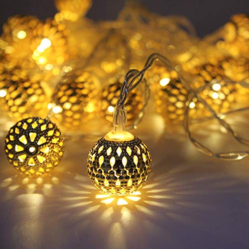 Image of Xenith 14 LED Decorative Moroccan Ball Shape Golden Metal String Lights Fairy Lights Decorative Lights for Diwali Christmas Home Marriage New-Year Bedroom Decoration Lighting (Warm White, 3.5 Meter)