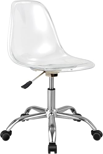 COSTWAY Silla de escritorio de acrílico transparente, silla giratoria sin brazos de plástico con base de metal resistente y ruedas lisas, silla de