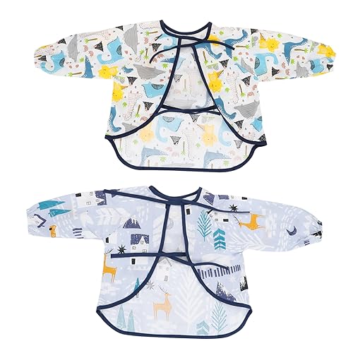ibasenice 2 Uds Mono con Babero Baberos para La Dentición De Las Niñas Bata para Comer Bebé Monos De Bebé para Niños Baberos Delantal para Niños Delantal para Niños Babero para