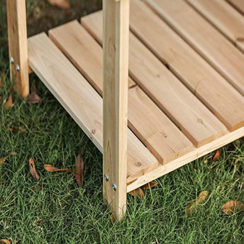 Patiofestival Outdoor Coffee Table Buffet Bar Storage Console Patio Furniture With 2-Shelf Storage Organizer,Rectangular Adirondack Side Table W/Natural Finish #TOP6