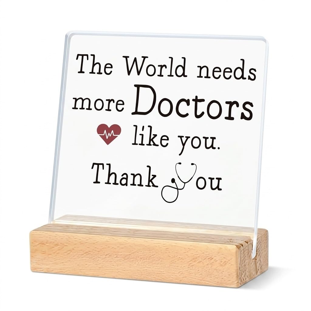 Bs amor "The World Needs More Doctors Like You" Quote Acrylic Plaque with Wooden Stand | Thank You Gift for Doctor's Day, Nurse Week Home,Office, Clinic Desk Decor 5 X 4 Inches-picture-15