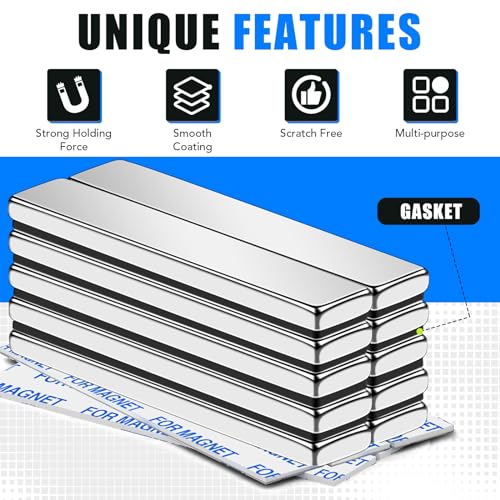 Image of MIKEDE Heavy Duty 12 Pack Rare Earth Neodymium Magnets N42 High Power Strong,with Double-Sided Adhesive, Powerful Bar Magnets for Fridge, Garage, Kitchen - 2.36 x 0.39 x 0.12in
