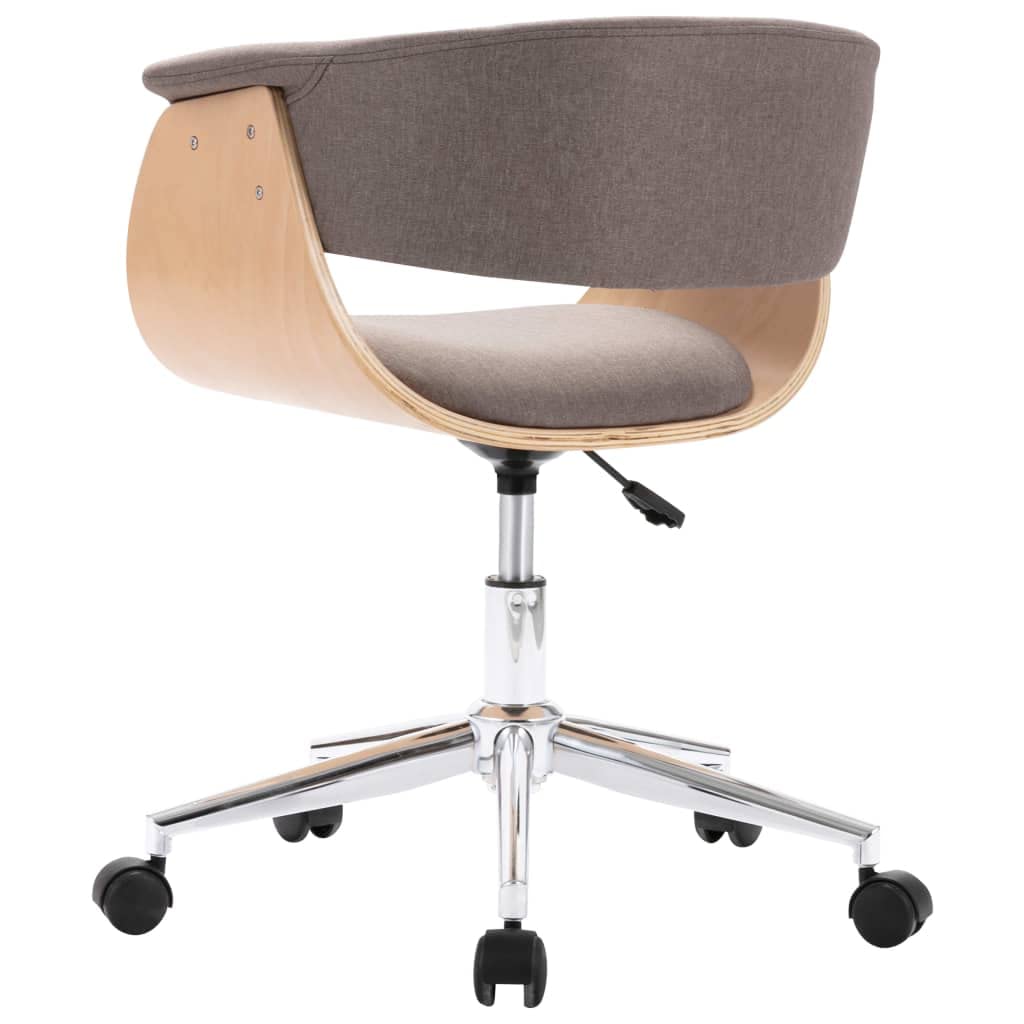 vidaXL Silla de Oficina Giratoria Ruedas Despacho de Altura Ajustable Regulable de Escritorio de Ordenador Tela Gris Taupe Madera Curvada