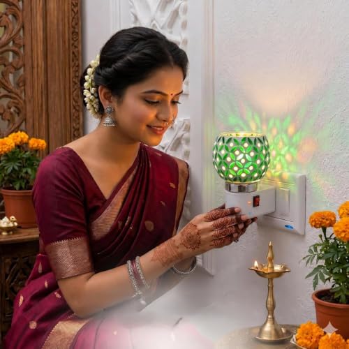Image of RUPIKA | Electric Ceramic Aroma Diffuser Kapoor Dani | Camphor Diffuser Incense Burner Holder Kapoor Dani with Night Lamp for Home, Office (Green)