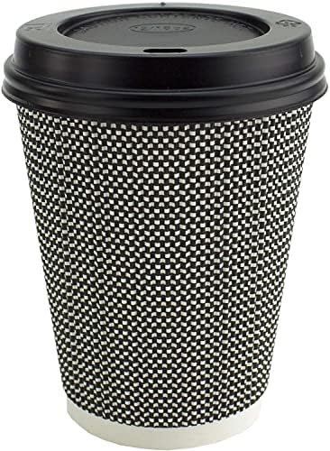 Signature Packaging Ripple Hot Cups with Lids for Coffee and Takeaway Drinks - Triple Wall Insulated Disposable Cups - 25 12 oz Cups and 25 White Leak Proof Lids