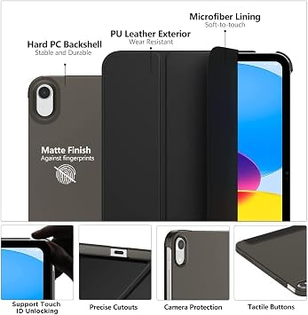 UnDePlus iPad 11.Nesil A16 11inç/10.Nesil 10.9inç ile uyumlu Kılıf PU Deri Smart Standlı Case