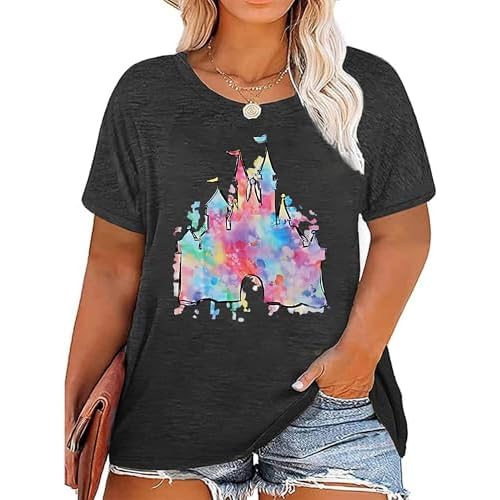 Plus Size Magical Shirts for Women Retro Graphic Tshirts Funny Vacation Tee Tie Dye Tops Lightgrey 4X-Large