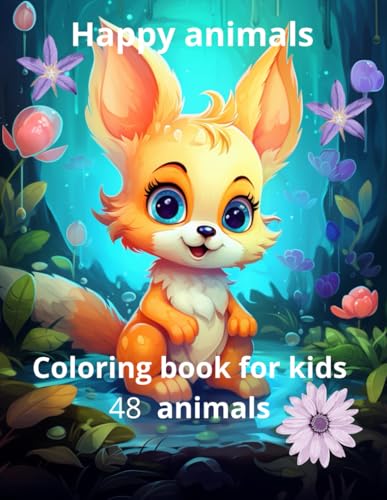 Happy animals Coloring book for kids 48 animals: Lions, tigers, bears, hares, zebras, elephants, giraffes and many more. For girls and boys. High quality, clean white paper.