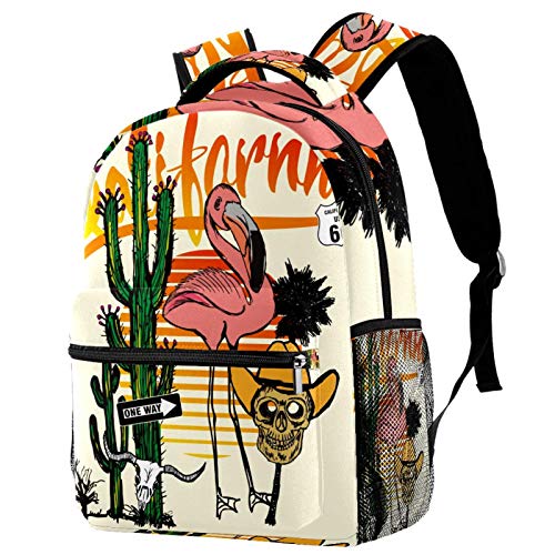 Sac à dos de voyage flamant rose avec porte-bouteille pour loisirs scolaires