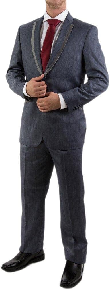 Studio18 Mens 54 Slim Fit Sateen Striped Lapel Formal Tuxedo Suit Set - Blue Heather - 44L