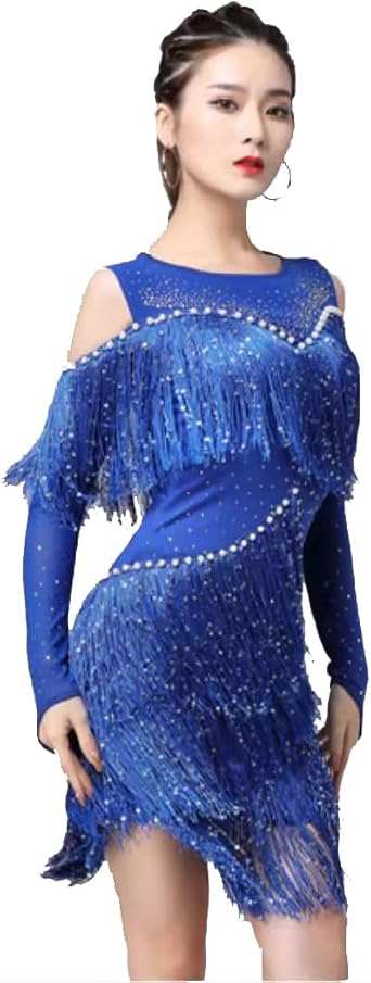 Latin Dance Clothes for Women Sequins Salsa Cha Cha Performance Dancing Outfit Fringe Tango Ballroom Dancing Dresses