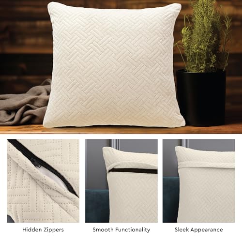Image of Encasa XO Velvet Cushion Covers, No Inserts, Set of 2, Cream