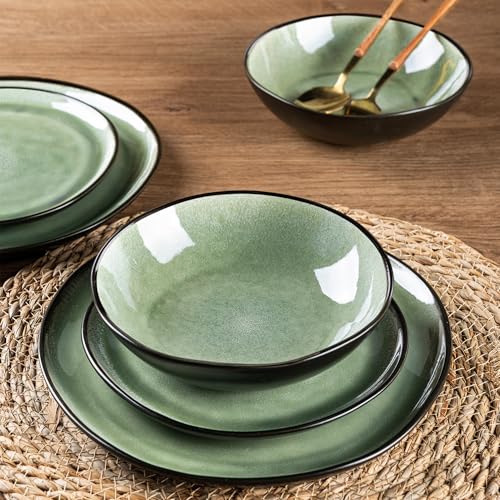 Image of AmorArc Ceramic Dinnerware Sets for 4, 12Pcs Plates and Bowls Sets Dishes | Stoneware Handmade Reactive Glaze Dinner Set, Highly Scratch Resistant | Dishwasher & Microwave Safe Dishware