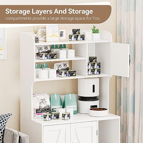 IDEALHOUSE Cat Litter Box Enclosure with Shelves and Doors,Wood Sturdy Hidden Litter Box Furniture,Indoor Cat House Furniture for Most of Litter Box,Litter Box Cabinet,White