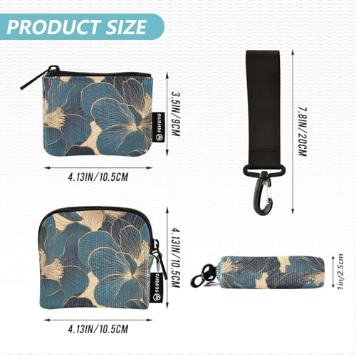 Teal Gold Floral Pattern Women's Dual Wallets Business Card Cases Slim Detachable Credit Card Wallet Case with Zipper Pocket for Women 2 Pcs4