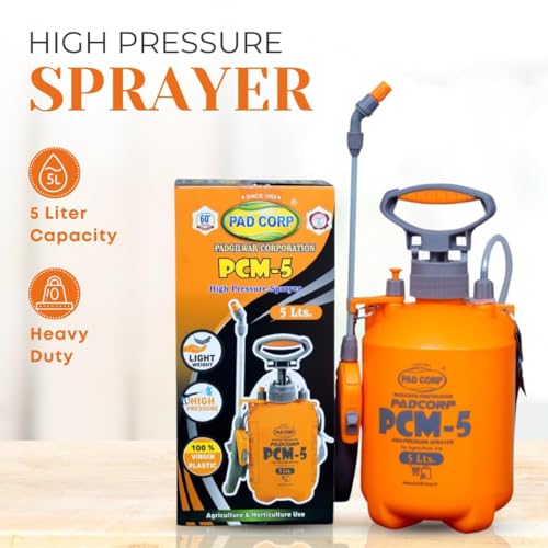 Image of Pad Corp PCM5 High Pressure 5 Litre Sprayer Pump for Plants Gardening Cleaning Sanitizing Pest Control | Lightweight & Versatile Hand Pressure Sprayer for Home Garden Small Farm Nursery Use (PCM-5)
