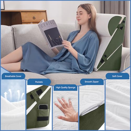 Negwoo Wedge Pillow Set for After Surgery, 3 PCS Bed Wedge Pillow for Sleeping, Memory Foam Orthopedic Back Pillow for Pain Relief and Acid Reflux, Adjustable Post Surgery Pillow Green — view 4