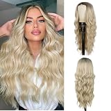 FENYW Peluca de Halloween para mujer, rubio degradado, peluca larga con malla frontal, pelucas largas rubias onduladas, peluca natural larga sin flequillo para mujeres, fiesta, cosplay diario (blanco)