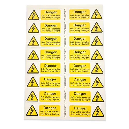 Image of iSigns DC Cable Live Warning Labels - Pack of 32 Self-Adhesive Electrical Labels, 150x25mm, Over-Laminated, British HSE Standards Approved