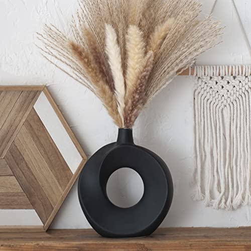 Black Vase For Home Decor, 8.26Inch Ceramic Vases For Modern Farmhouse Decor Kitchen Decor Living Room Decor Coffee Table Decor Shelf Decor Rustic House Decor Bookshelf Decor Pampas Grass Flower Decor #TOP12