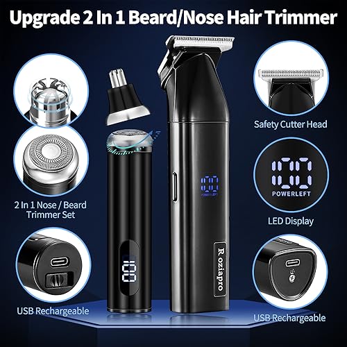 Roziapro Hair Clippers for Men Precise Close Cutting Beard Trimmer Rechargeable Barber Clippers Electric Nose Hair Trimmer Professional Hair Clippers Kit (Black)