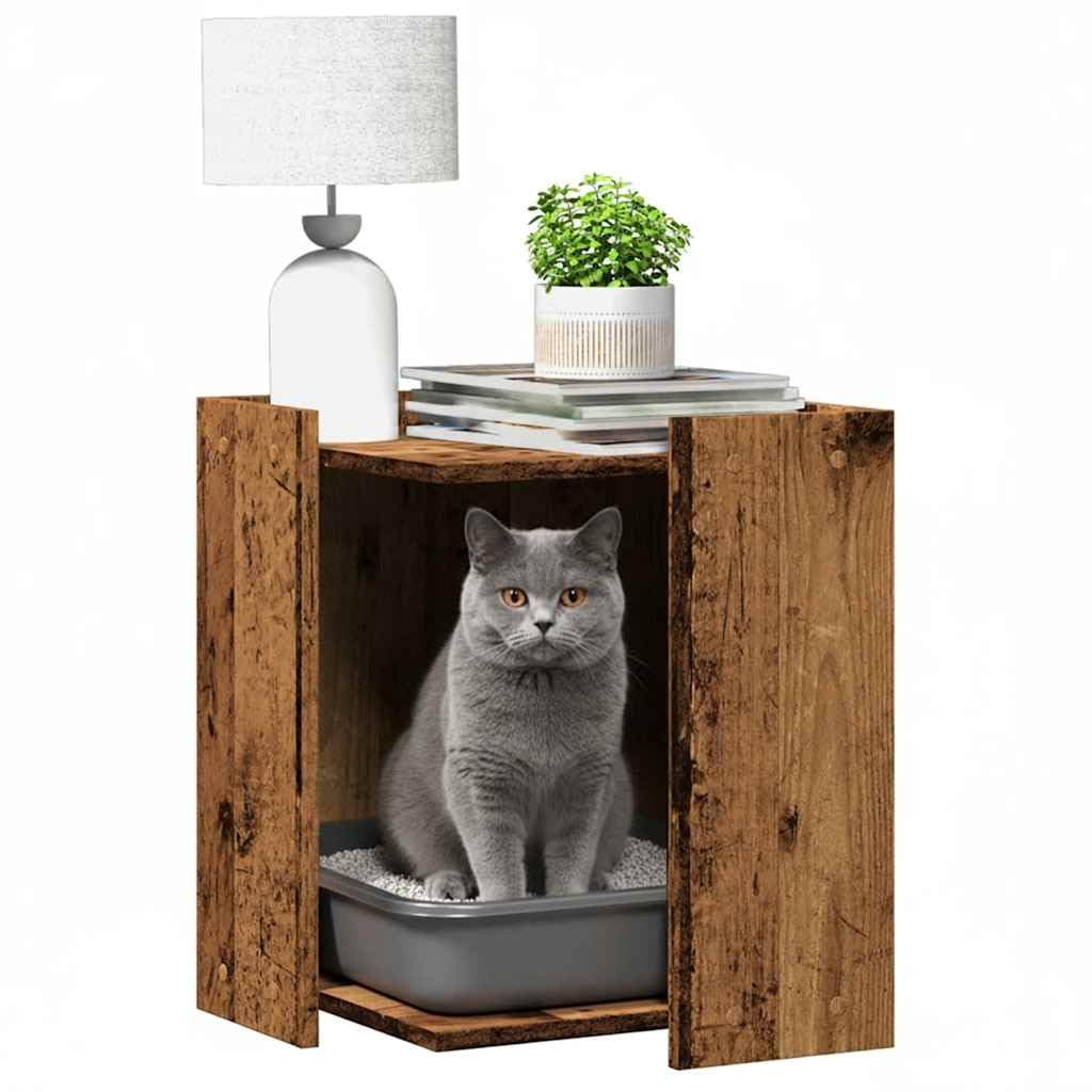 Katzenklo-Möbel Katzenschrank, Katzenhaus in Altholz-Optik, Katzenhöhle und Beistelltisch aus Holzwerkstoff für Katzenklo oder Katzenbett, 42 x 42 x 51 cm