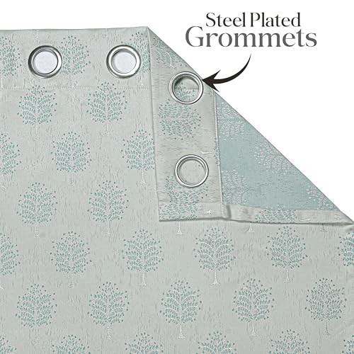 Image of Yellow Weaves 2 Pcs Jacquard Tree Eyelet Long Door Curtain - Perfect for Home, Office, Bedroom, Living Room & Balcony - 9 Feet (Sky Blue)