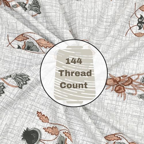 Image of Mafatlal 144 TC Jaipuri Cotton King Bedsheet | 90 x 108 Inches | Traditional Print | Long Lasting & Comfortable | 2 Pillow Covers | Star White