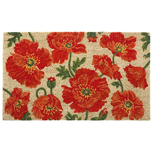 HF by LT Red Poppies 100% Coir Doormat, 18 x 30 inches, Naturally Durable, PVC-Backing, Sustainable